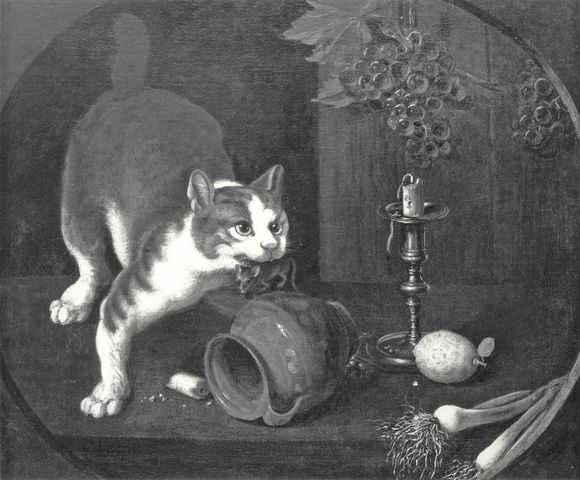 Christie's — Briglia Giovanni Francesco - sec. XVIII - Natura morta con frutta, cipollotti, gatto e topo — insieme
